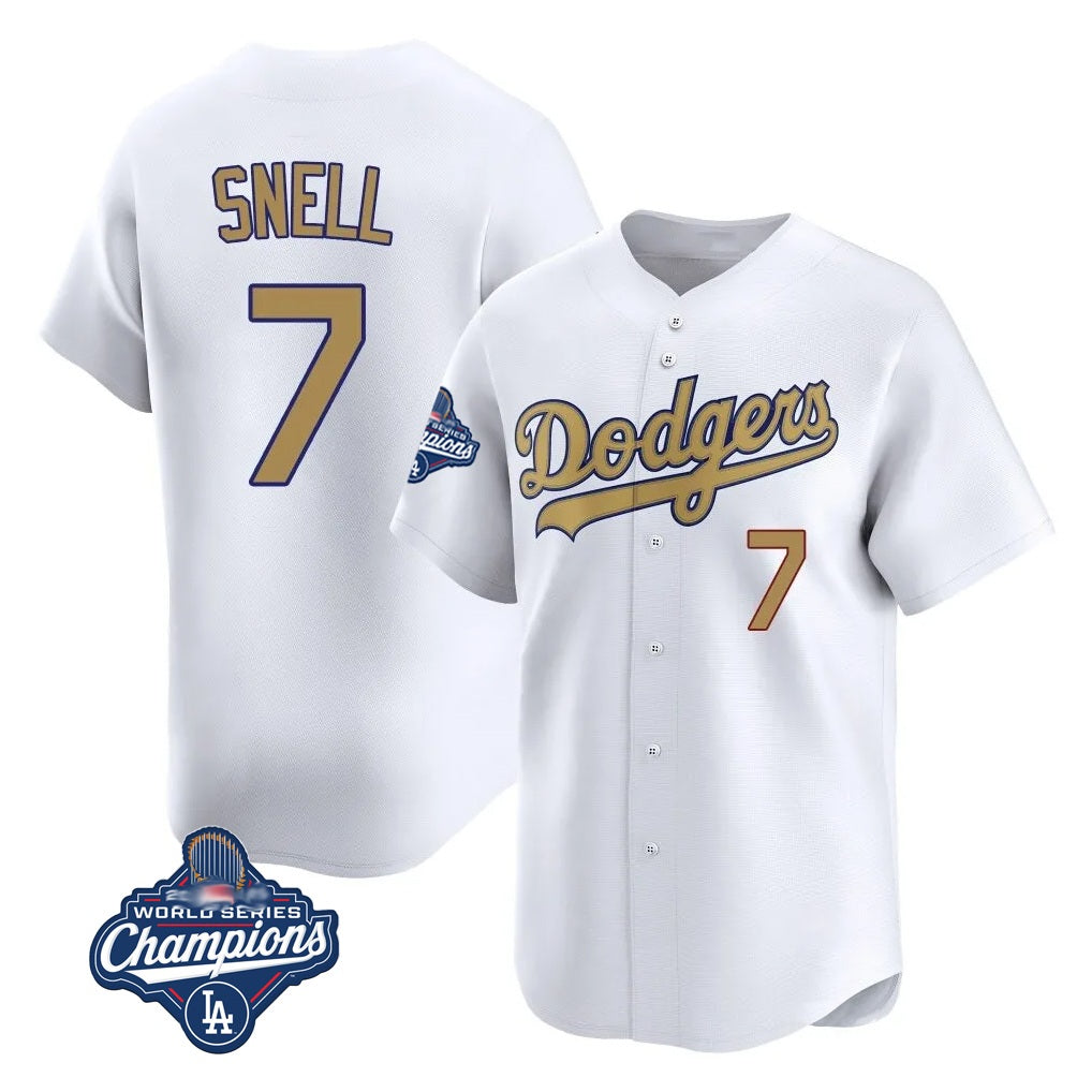 Los Angeles Dodgers #7 Blake Snell Player Gold CONTON Collection Limited World Series Meet Home Stitched Jerseys