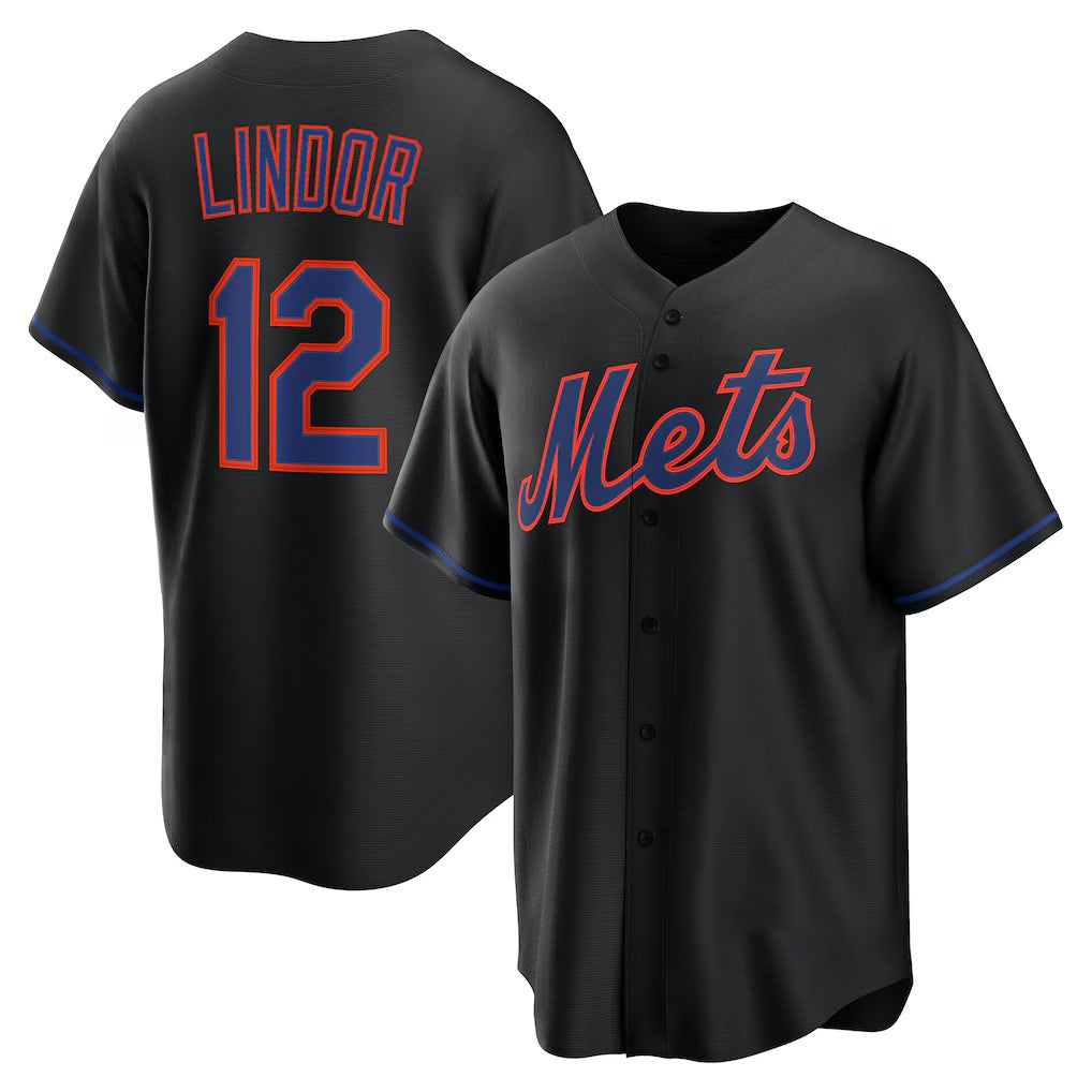 New York Mets #12 Francisco Lindor Black CONTON Alternate Replica Jersey