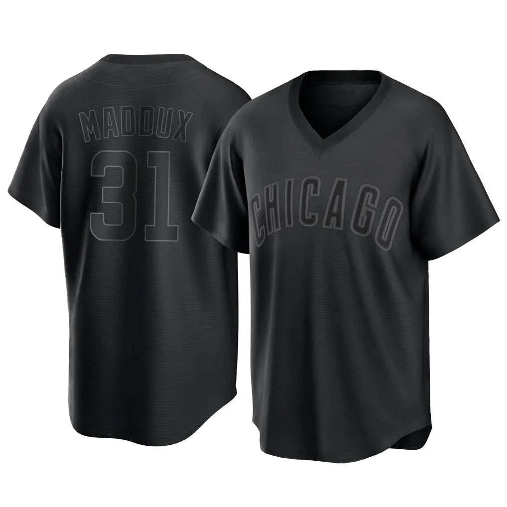 Chicago Cubs #31 Greg Maddux Player Black CONTON T-shirt Home Game Stitched Jerseys