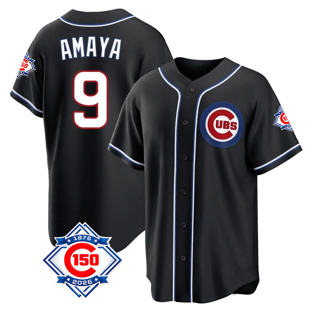 Chicago Cubs #9 Miguel Amaya Player Black CONTON Fashion Out 150th Anniversary Game Stitched Jerseys