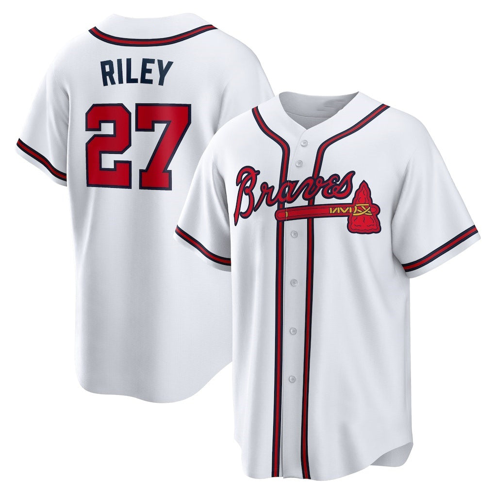 Atlanta Braves #27 Austin Riley White CONTON Home Replica Player Jersey