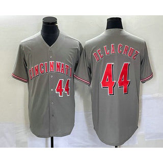 Cincinnati Reds #44 Elly De La Cruz Number Grey CONTON Cool Base Stitched Jersey