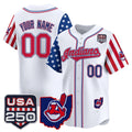 Custom Cleveland Indians White CONTON America 250 Edition Vapor Premier Limited Jersey - All Stitched