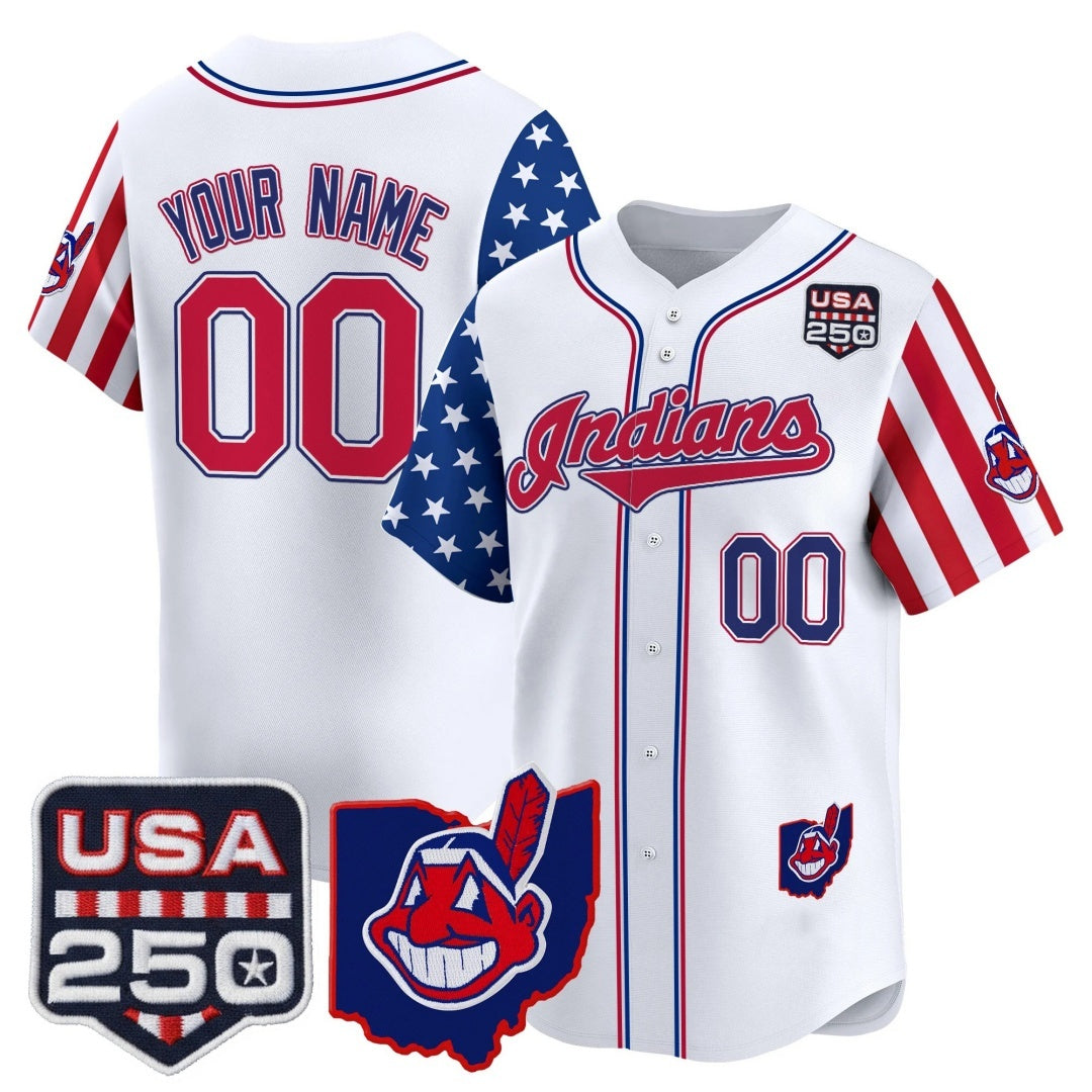 Custom Cleveland Indians White CONTON America 250 Edition Vapor Premier Limited Jersey - All Stitched