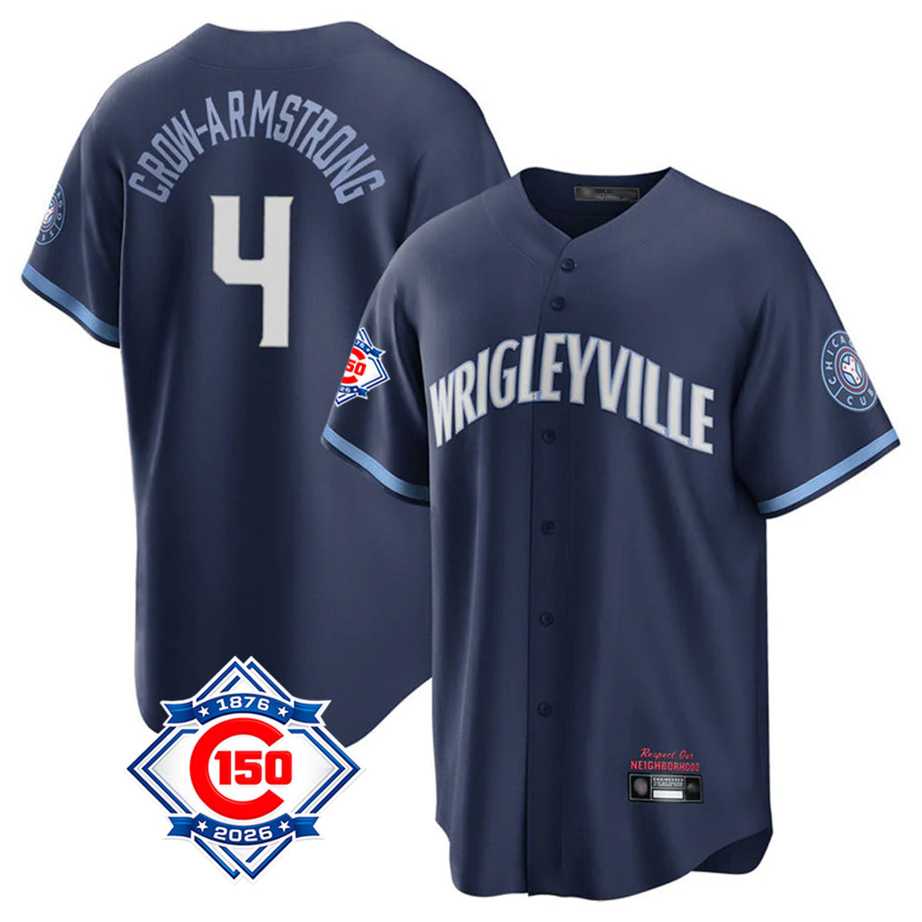 Chicago Cubs #4 Pete Crow-Armstrong Player Navy CONTON 150th Anniversary City Connect Home Game Stitched Jerseys