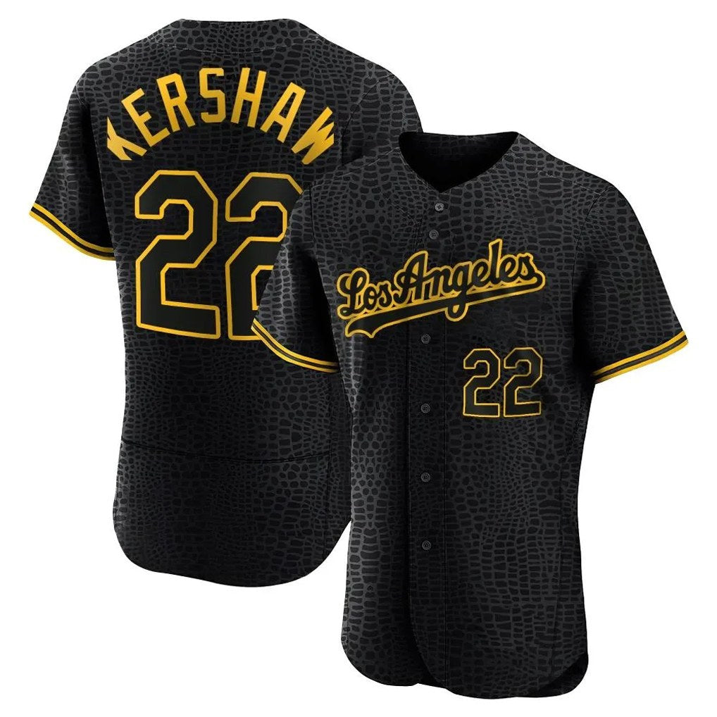 Los Angeles Dodgers #22 Clayton Kershaw Player Black CONTON Snake Skin City Limited Elite Home Stitched Jerseys