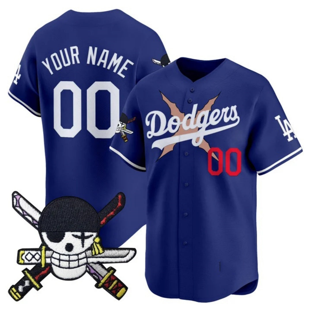 Custom Los Angeles Dodgers x One Piece Royal CONTON Zoro Patch Vapor Premier Limited Jersey - Stitched