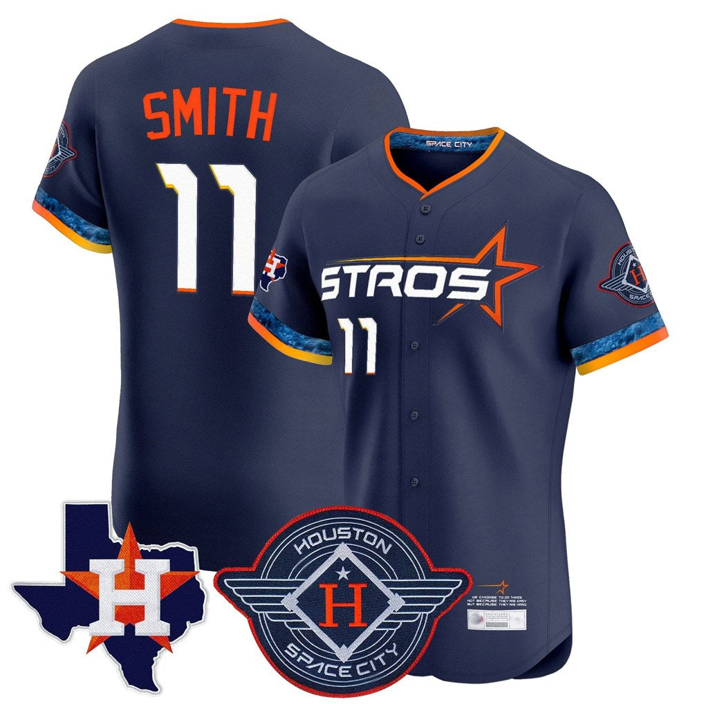 Houston Astros #11 Cam Smith Player Navy CONTON City Connect Texas Patch Vapor Premier Limited Elite Home Stitched Jerseys