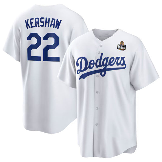 Los Angeles Dodgers #22 Clayton Kershaw White CONTON 2024 World Series Cool Base Stitched Jersey