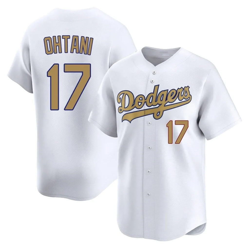 Los Angeles Dodgers #17 Shohei Ohtani Player White Gold CONTON Collection Limited Home Stitched Jerseys