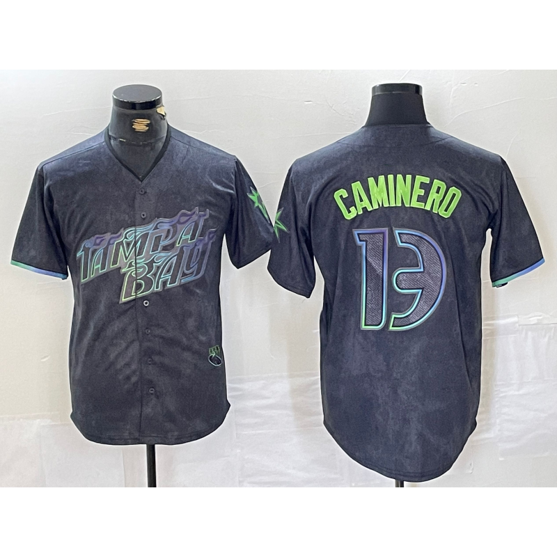 Tampa Bay Rays #13 Junior Caminero Charcoal CONTON 2024 City Connect Limited Stitched Jersey