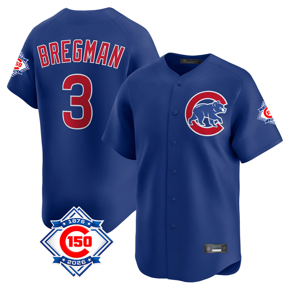 Chicago Cubs #3 Alex Bregman Player Royal CONTON 150th Anniversary Limited Home Stitched Jerseys