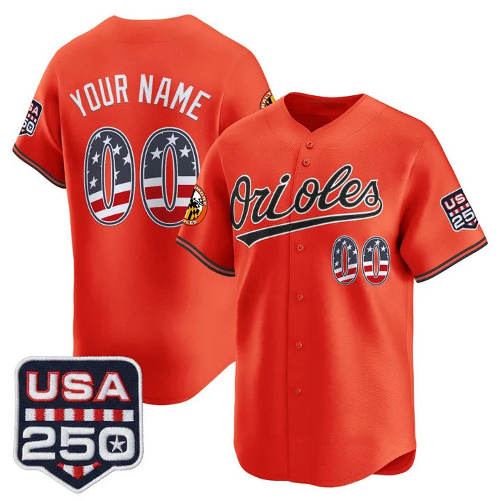 Custom Baltimore Orioles Orange CONTON USA 250 Fourth of July Vapor Premier Limited Jersey - All Stitched