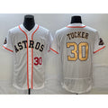 Houston Astros #30 Kyle Tucker Number 2023 White Gold CONTON World Serise Champions Patch Flex Base Stitched Jersey