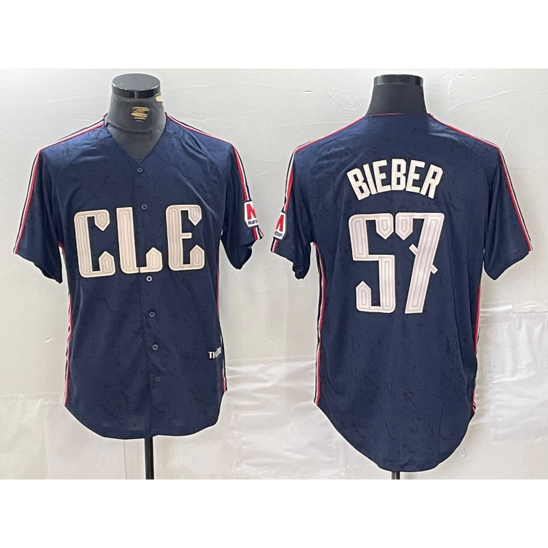 Cleveland Guardians #57 Shane Bieber Navy CONTON 2024 City Connect Limited Stitched Jersey