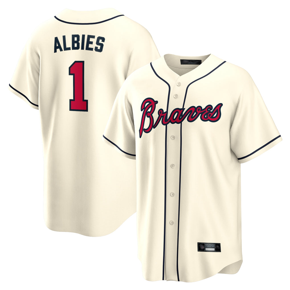 Atlanta Braves #1 Ozzie Albies Player Cream CONTON Home Game Stitched Jerseys