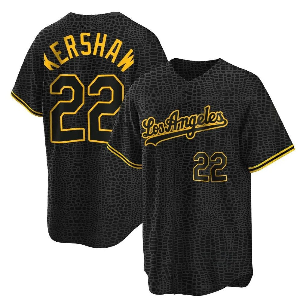 Los Angeles Dodgers #22 Clayton Kershaw Player Black CONTON Snake Skin City Game Home Stitched Jerseys