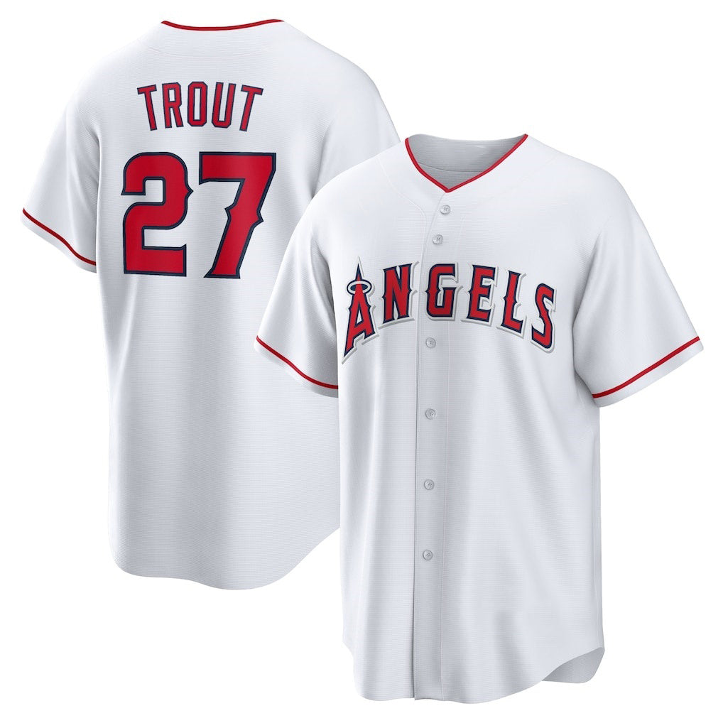 Los Angeles Angels #27 Mike Trout White CONTON Home Replica Player Name Jersey