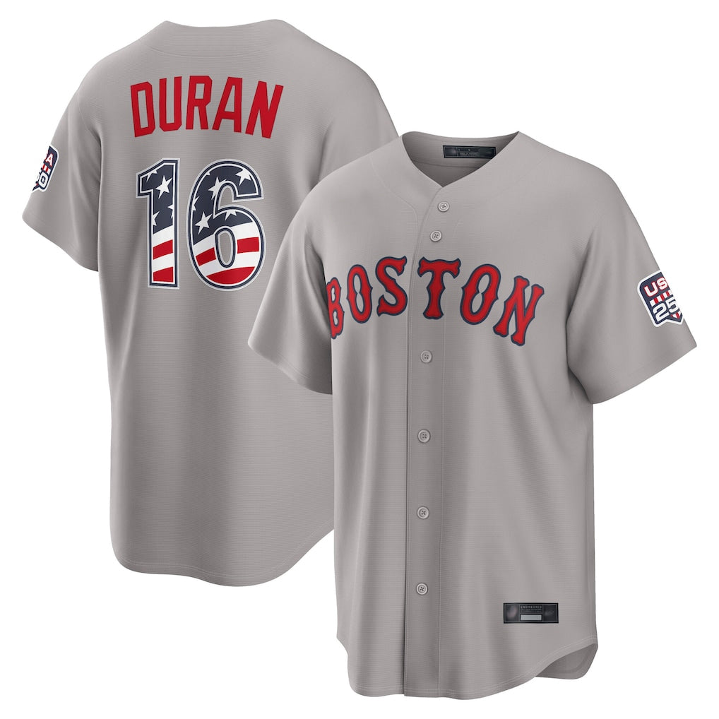Boston Red Sox #16 Jarren Duran Player Gray CONTON Road USA 250 Fourth of July Home Game Stitched Jerseys