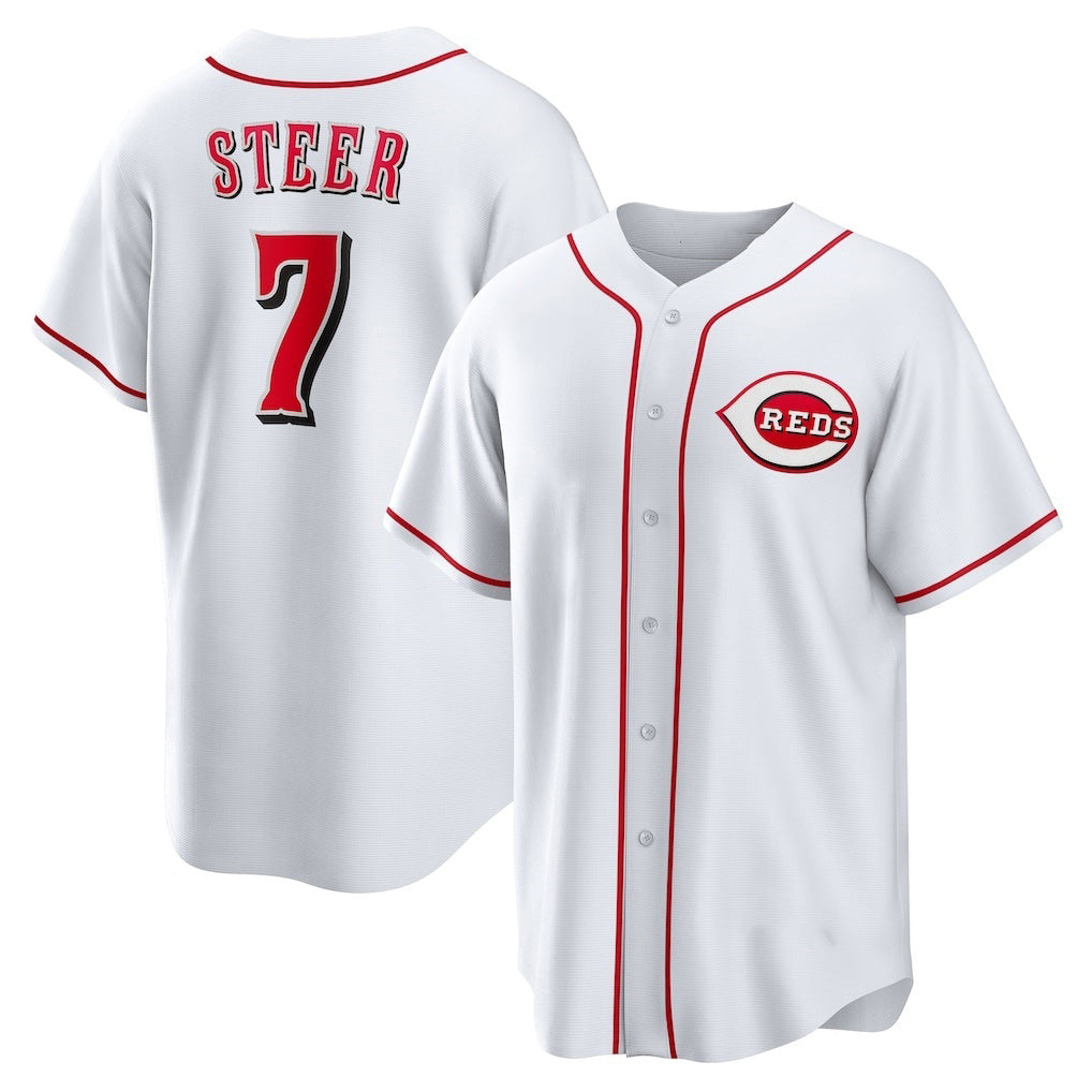 Cincinnati Reds #7 Spencer Steer White CONTON Home Replica Jersey
