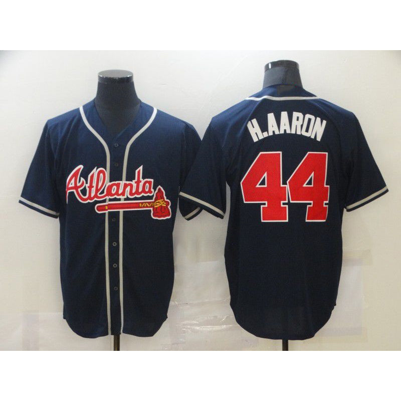Atlanta Braves #44 Hank Aaron Navy Blue CONTON Stitched Cool Base Jersey