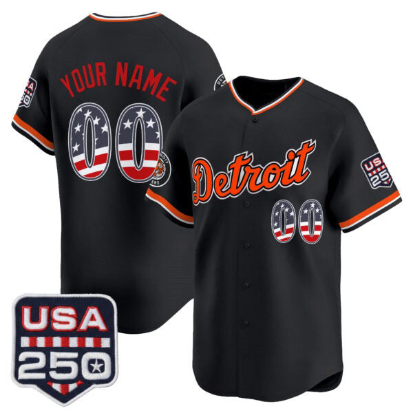 Custom Detroit Tigers Black CONTON USA 250 Fourth of July Vapor Premier Limited Jersey ¨C All Stitched