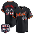 Custom Detroit Tigers Black CONTON USA 250 Fourth of July Vapor Premier Limited Jersey ¨C All Stitched