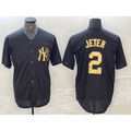 New York Yankees #2 Derek Jeter Black White CONTON Cool Base Stitched Jersey
