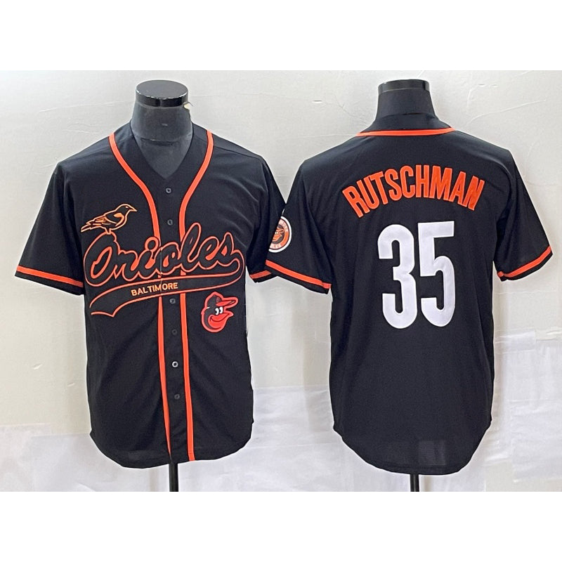 Baltimore Orioles #35 Adley Rutschman Black CONTON With Patch Cool Base Stitched Jersey