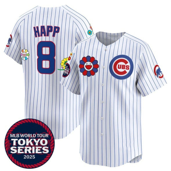 Chicago Cubs #8 Ian Happ White CONTON 2025 Tokyo Series Limited Stitched Jersey