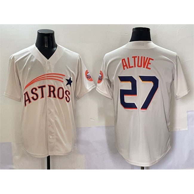 Houston Astros #27 Jose Altuve Cream CONTON Throwback Cooperstown Collection Limited Stitched Jersey