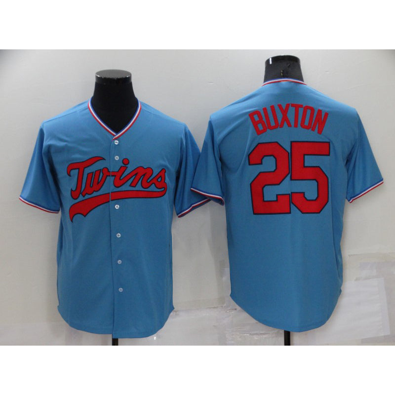 Minnesota Twins #25 Byron Buxton Light Blue CONTON Pullover Throwback Cooperstown Jersey