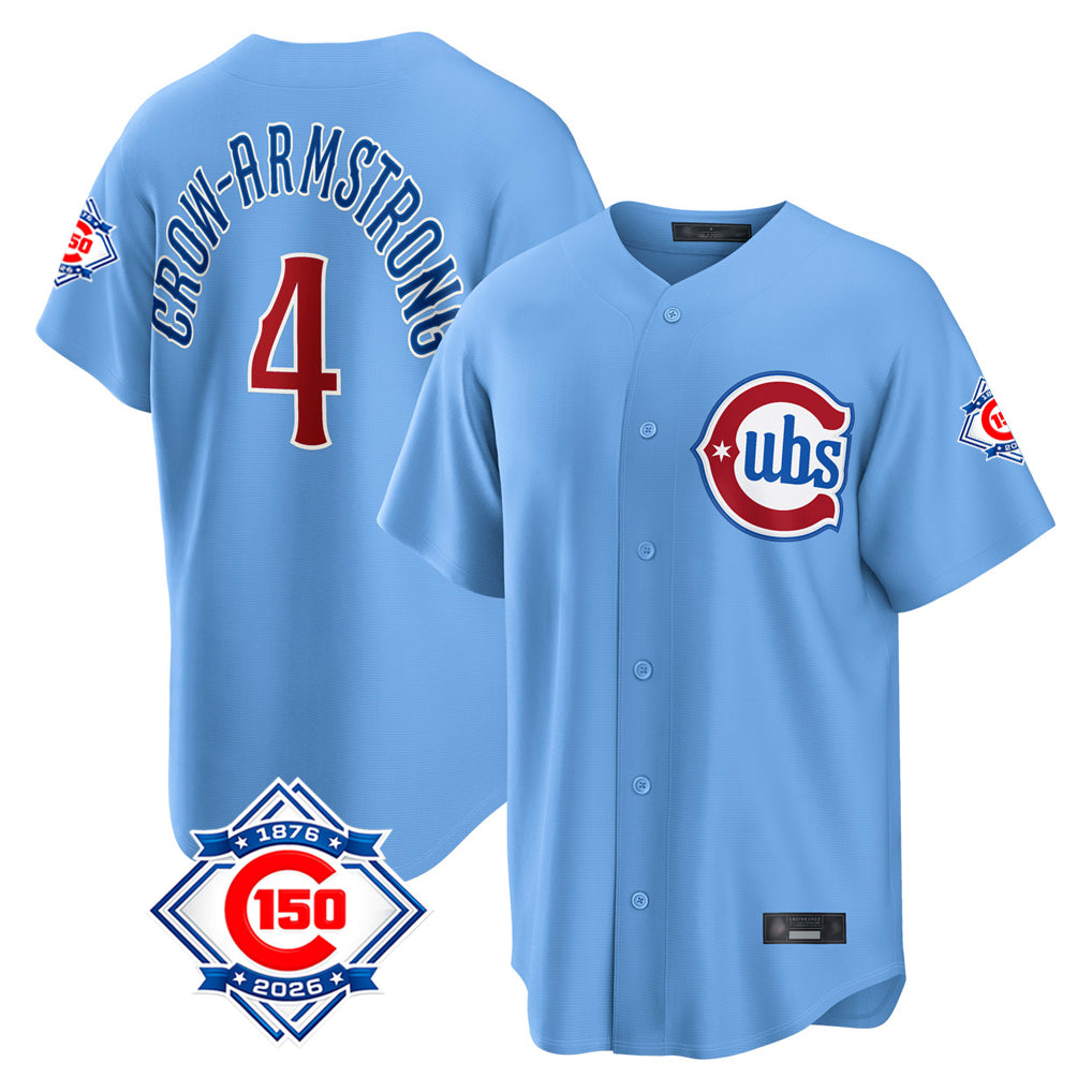 Chicago Cubs #4 Pete Crow-Armstrong Player Light Blue CONTON 150th Anniversary Home Game Stitched Jerseys