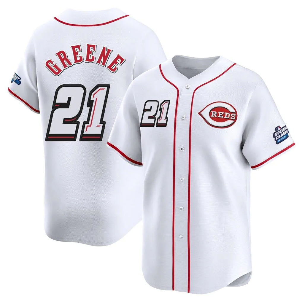 Cincinnati Reds #21 Hunter Greene Player White CONTON Speedway Classic Home Limited Stitched Jerseys
