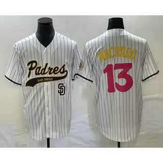 San Diego Padres #13 Manny Machado White CONTON Pinstripe 2023 City Connect Cool Base Stitched Jersey