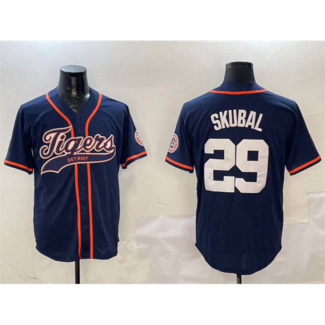 Detroit Tigers #29 Tarik Skubal Navy CONTON With Patch Cool Base Stitched Jersey