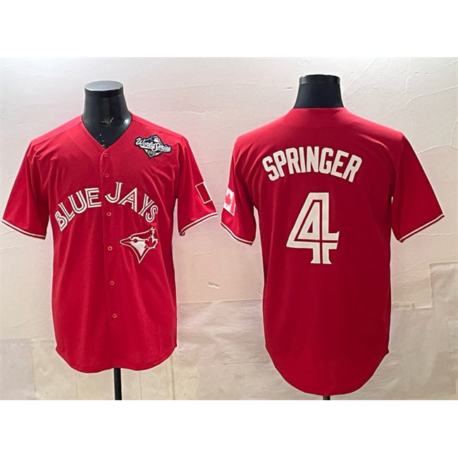 Toronto Blue Jays #4 George Springer Red CONTON 2025 World Series Cool Base Stitched Jersey