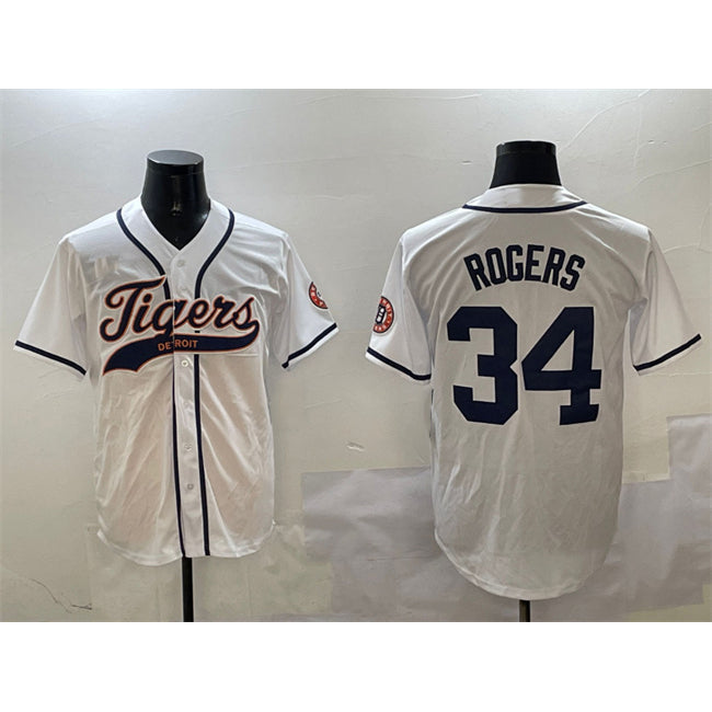 Detroit Tigers #34 Jake Rogers White CONTON With Patch Cool Base Stitched Jersey