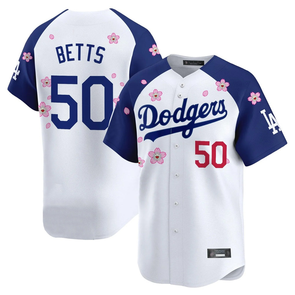 Los Angeles Dodgers #50 Mookie Betts Player White-Royal CONTON Tokyo Series Vapor Premier Limited Stitched Jerseys
