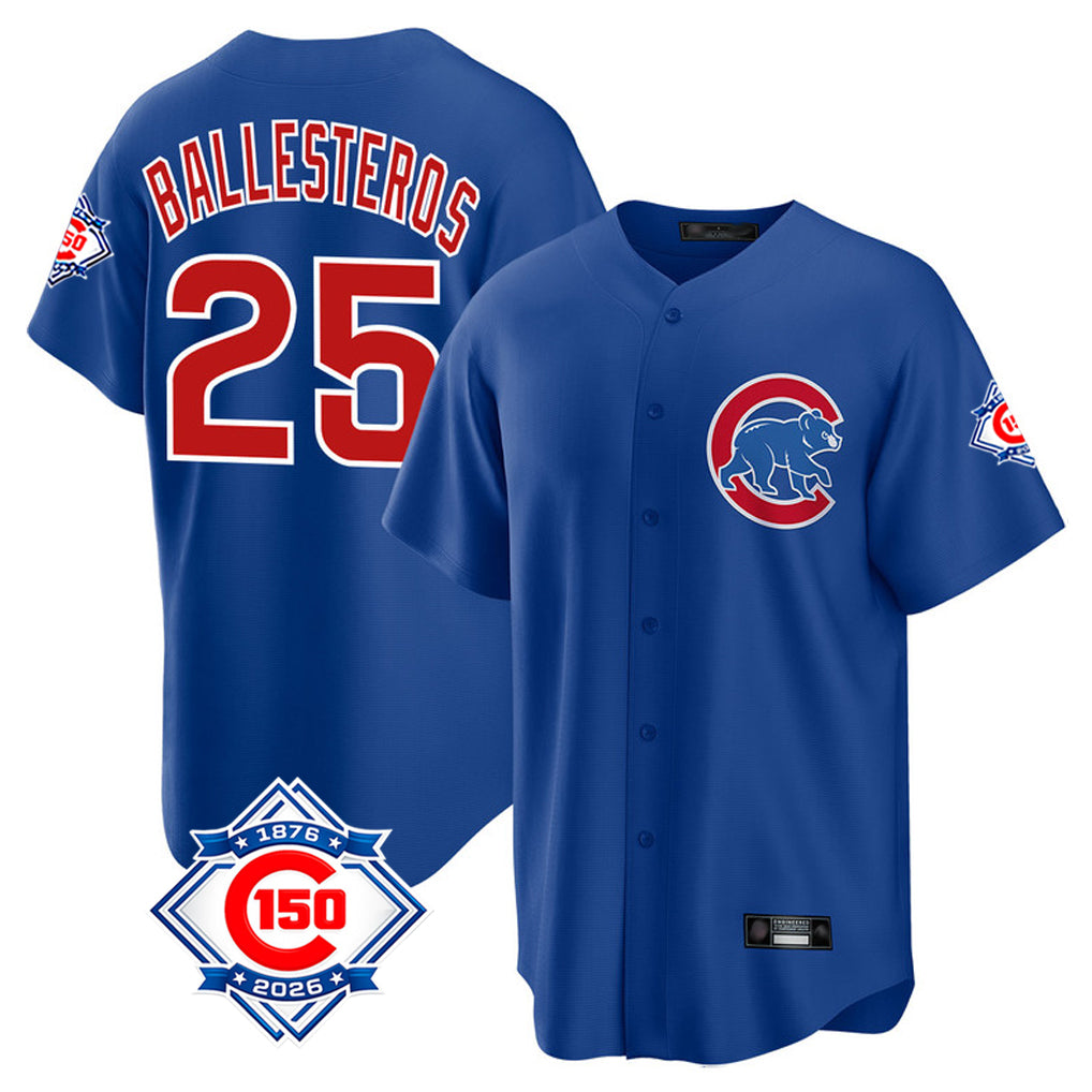 Chicago Cubs #25 Moises Ballesteros Player Royal CONTON 150th Anniversary Home Game Stitched Jerseys
