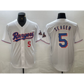 Texas Rangers #5 Corey Seager Number White CONTON 2023 World Series Champions Cool Base Jersey 2