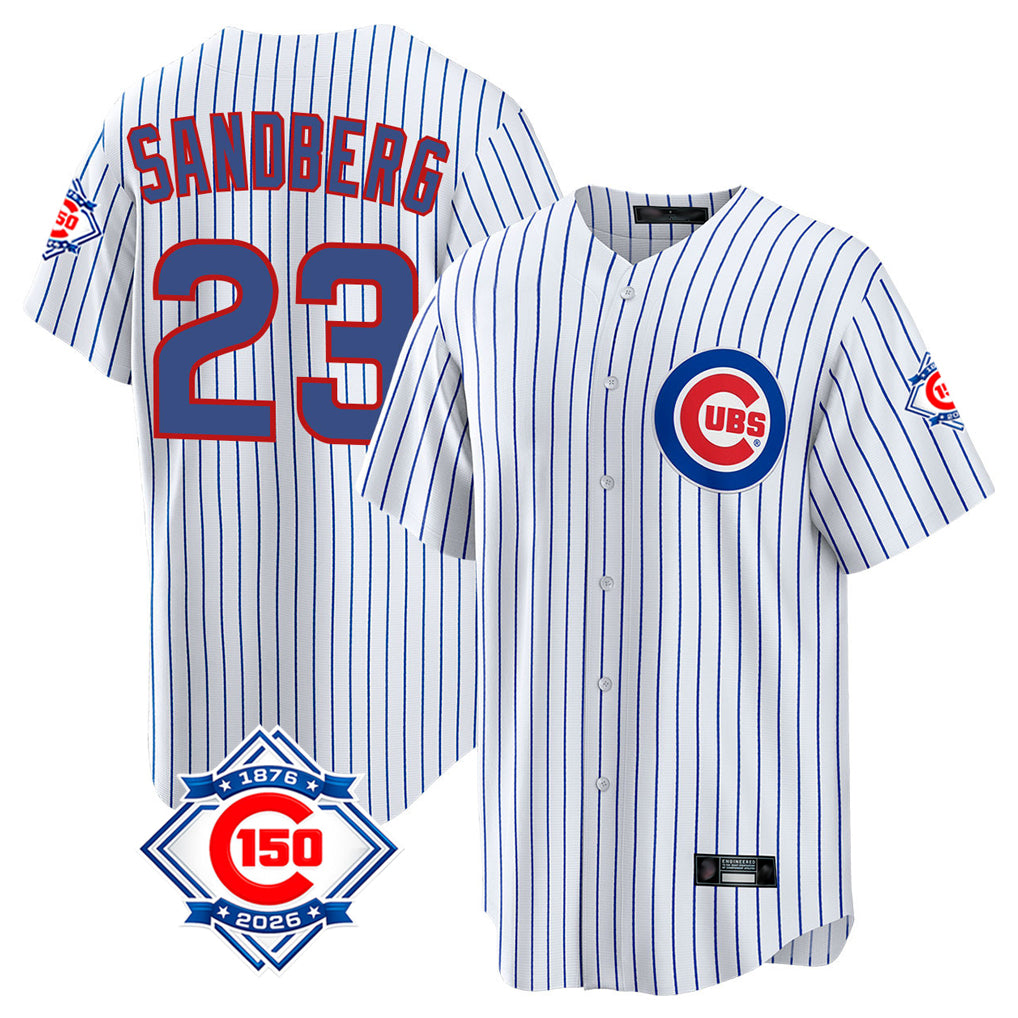 Chicago Cubs #23 Ryne Sandberg Player White CONTON 150th Anniversary Home Game Stitched Jerseys