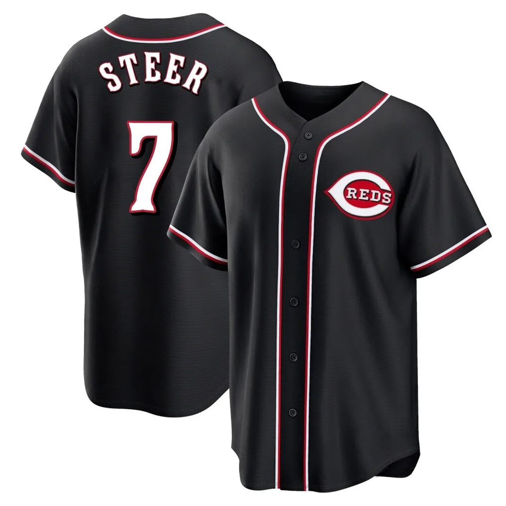 Cincinnati Reds #7 Spencer Steer Player Black CONTON Fashion Out Home Game Stitched Jerseys