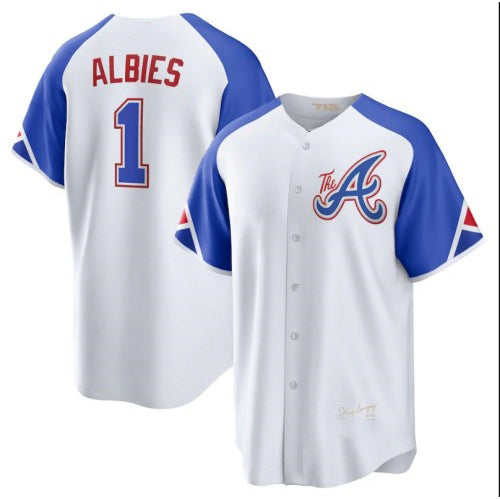 Atlanta Braves #1 Ozzie Albies White CONTON 2023 City Connect Cool Base Stitched Jersey