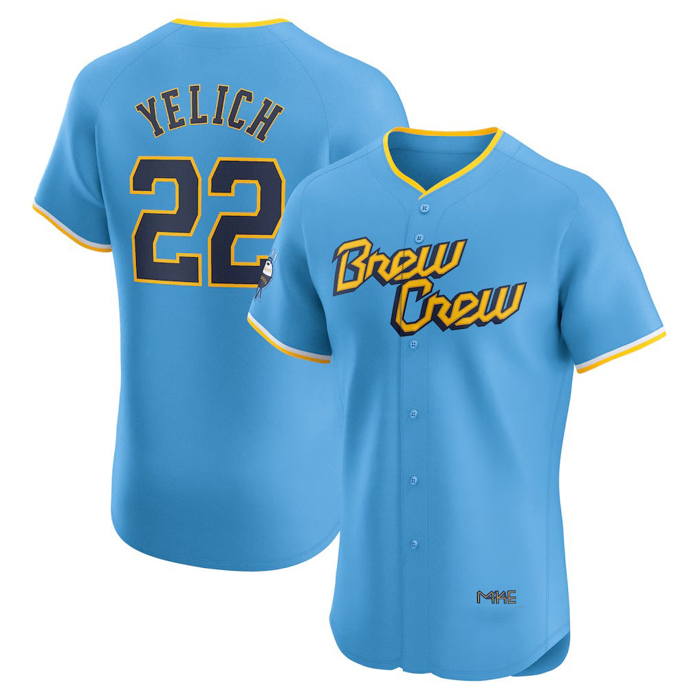 Milwaukee Brewers #22 Christian Yelich Powder Blue CONTON City Connect Elite Player Jersey