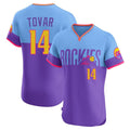 Colorado Rockies #14 Ezequiel Tovar Player Purple-Light Blue CONTON City Connect Limited Elite Home T-shirt Stitched Jerseys