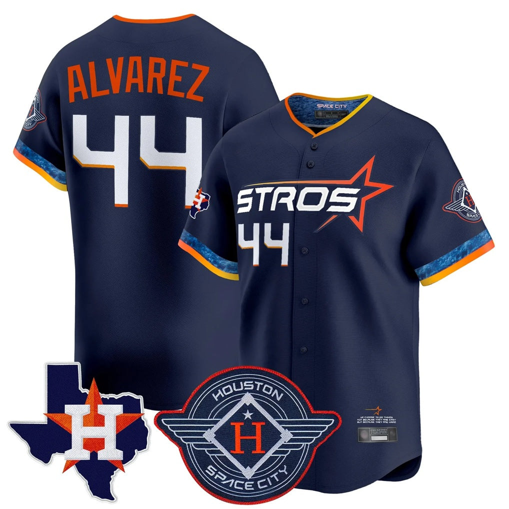 Houston Astros #44 Yordan Alvarez Player Navy CONTON City Connect Texas Patch Vapor Premier Limited Home Stitched Jerseys