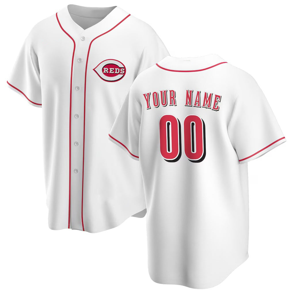 Custom Cincinnati Reds White CONTON Home Replica Jersey