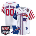Custom Atlanta Braves America 250 Edition Vapor Premier Limited White CONTON Stitched Jerseys