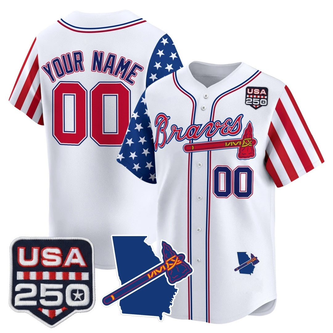 Custom Atlanta Braves America 250 Edition Vapor Premier Limited White CONTON Stitched Jerseys